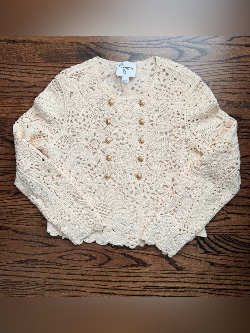 Sam Edelman Cream Crochet Double-Breasted Blazer - size Medium
